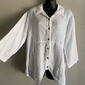 White Button-Up Linen Blouse